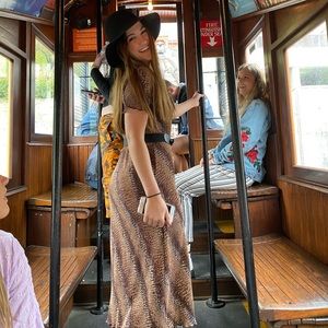 long animal print dress! Ribbed a ruffle edges!